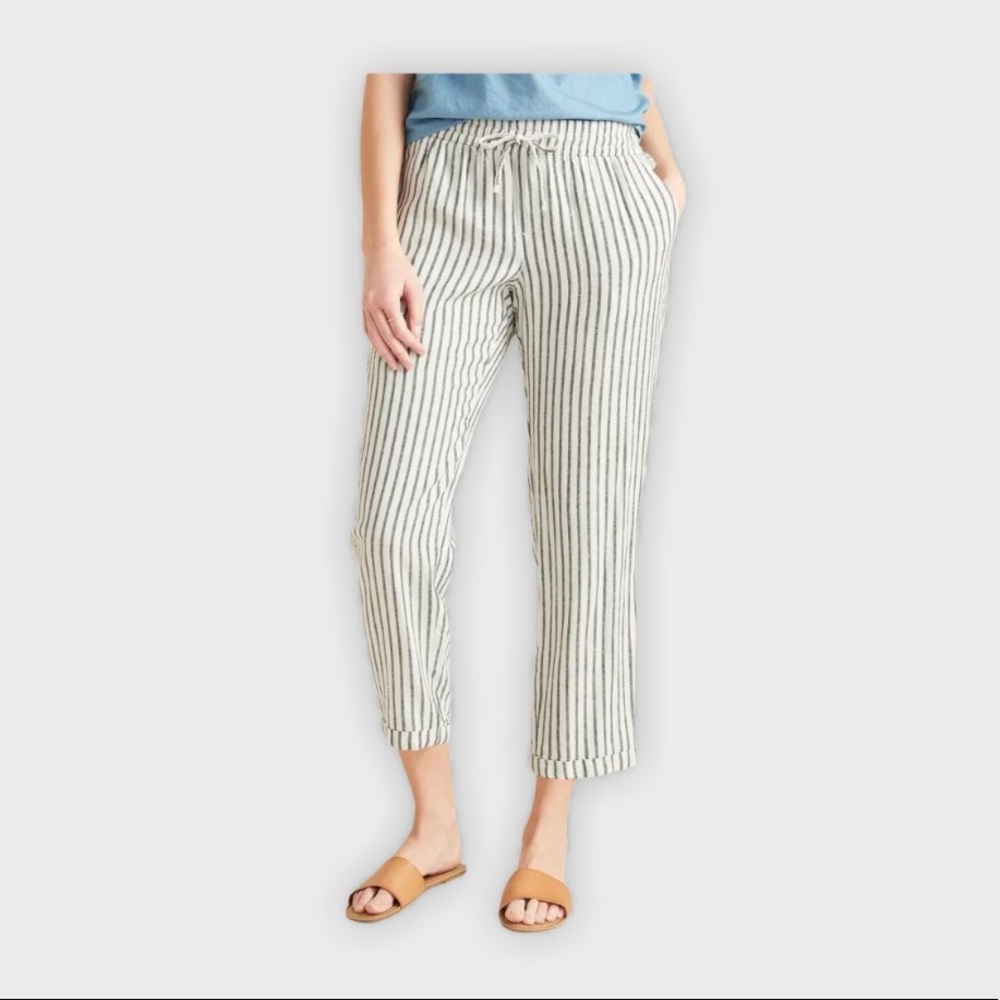 Old Navy Cropped Linen Black Stripe Pant XL Tall
